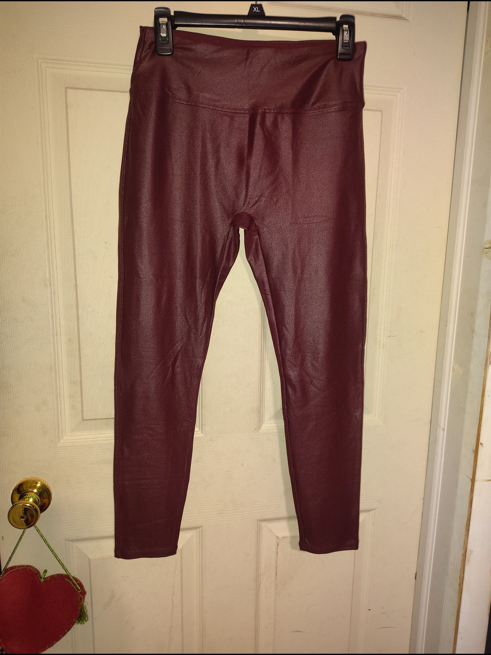 NWT Santiny High-Waist Ankle Leggings Burgundy Solid Stretch Yoga Athleisure 27M